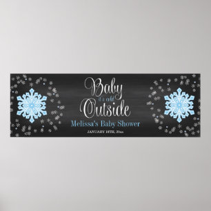 Poster Bebê é chá de fraldas azul dos flocos de neve d