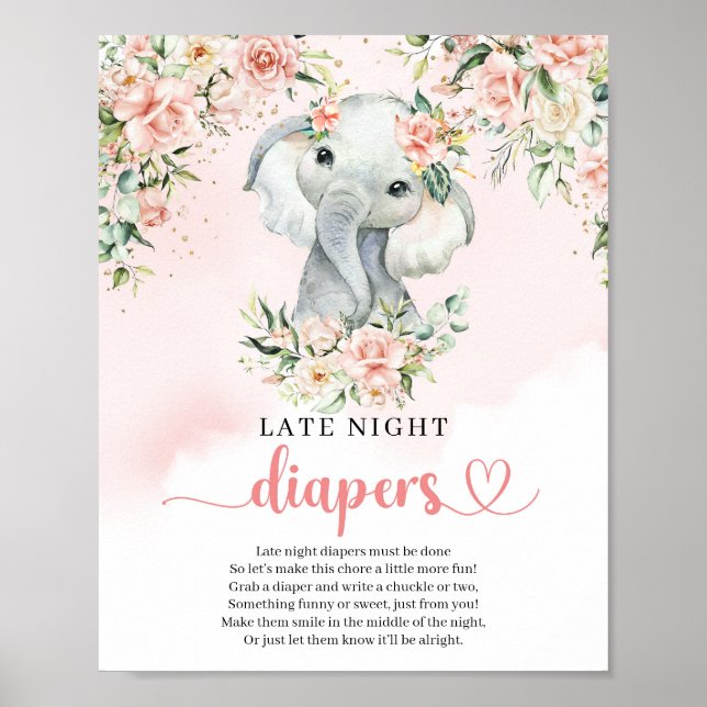 Poster Bebê elefante blush gold jogo de Fraldas noturnas  (Frente)