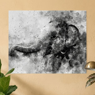 Poster Bebê-Elefante-Cachorro Preto e Branco