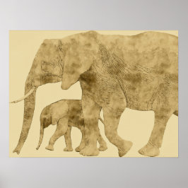 Poster Bebê Elefante com a Mãe