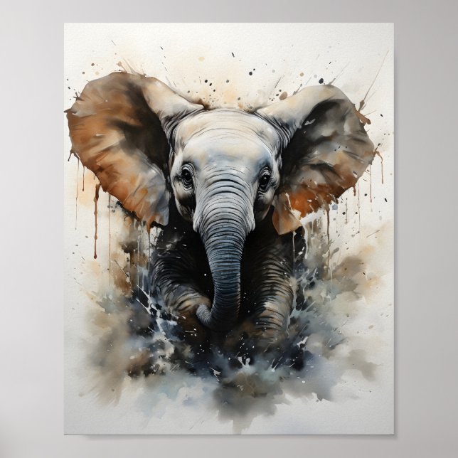 Poster Bebê Elefante Correndo Belo Animal Selvagem (Frente)