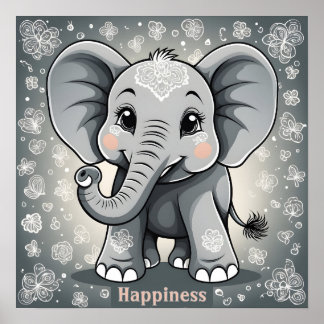 Poster Bebê Elefante Felicidade Arte Digital Fantasia IA