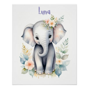 Póster Bebê Elefante Florido