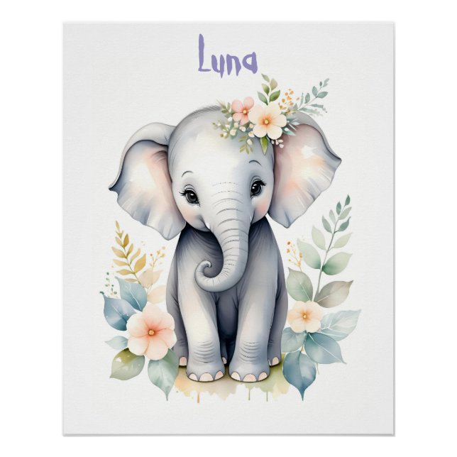 Póster Bebê Elefante Florido (Frente)