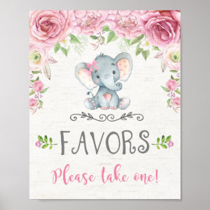 Poster Bebê-Elefante Rosa Floral Favorece Decoração de Si