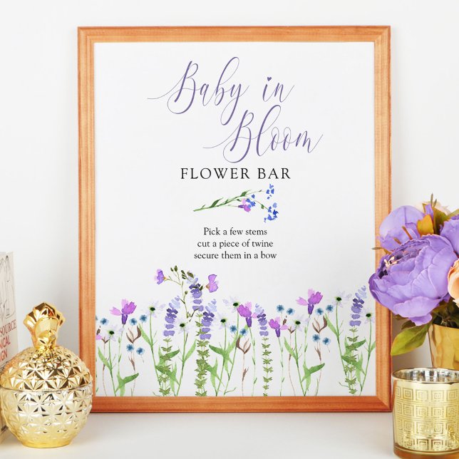 Poster Bebê em Bar de flor selvagem roxa de sangue (Baby in Bloom Flower Bar sign from my Purple Wildflower Collection. Order printed or as a printable)