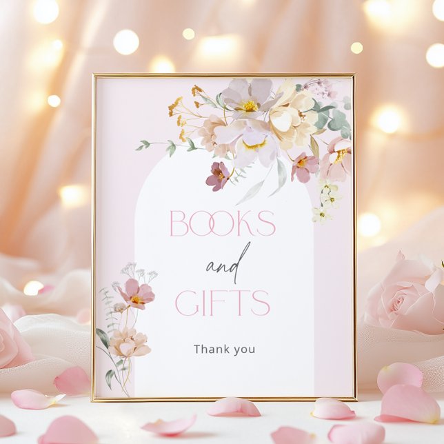 Poster Bebê em Bloom Blush Pink Livros Florais e Presente (Criador carregado)