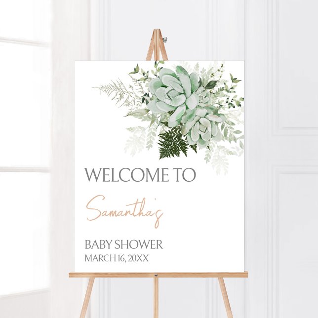 Poster Bebê em Bloom - Chá de fraldas Bem-vindo (Succulents Gender Neutral Baby Shower Welcome Sign)