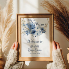 Poster Bebê em Bloom Elegante Flores Azuis Bem-Vindo