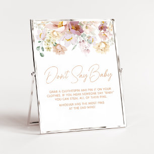 Poster Bebê em Bloom Florals Chá de fraldas Não diga bebê