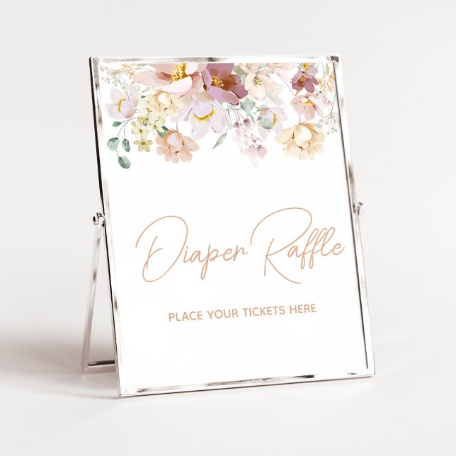 Poster Bebê em Bloom Florals Chá de fraldas Raffle (Spring Wildflower Baby Shower  Diaper Raffle Sign
)