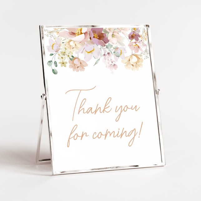 Poster Bebê em Bloom Florals Obrigado por vir (Spring Wildflower Baby Shower Thank you for Coming Sign)