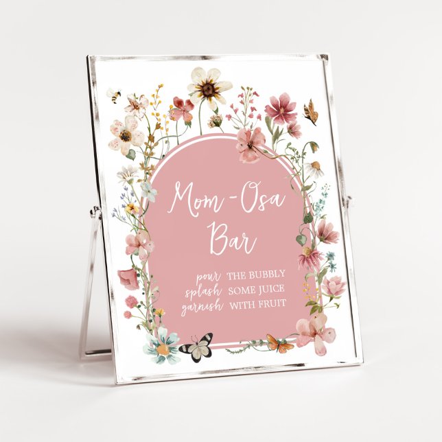 Poster Bebê em Bloomodflora Mãe Bar Osa (Muted Pink Spring Flowers Baby Shower Mom Osa Bar Sign )