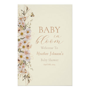 Póster Bebê em Flor Boho Chá de Bebê Neutro