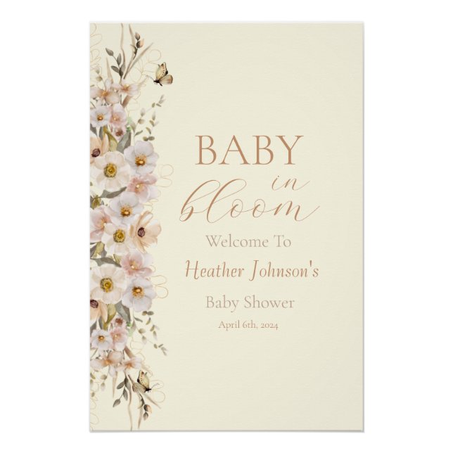 Póster Bebê em Flor Boho Chá de Bebê Neutro (Frente)