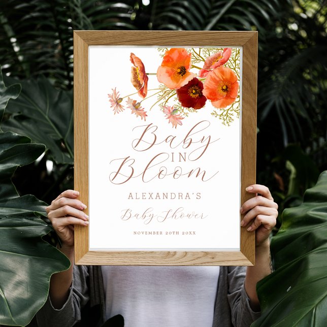 Poster Bebê em Flor Silvestre Boho Floral de Outono Chuve (Baby in bloom wildflower boho fall floral baby shower welcome personalized poster Whimsical elegant)