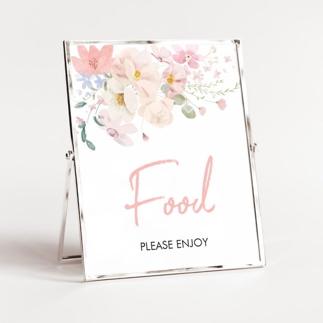 Poster Bebê em sangue Blush Blush Chá de fraldas Floral R (Blush Pink Floral Baby in Bloom Baby Shower Food Sign)