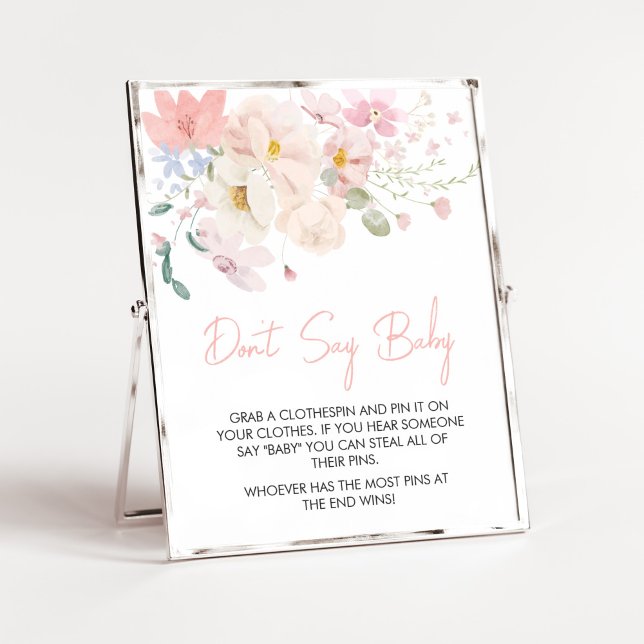 Poster Bebê em Sangue Blush Floral Rosa Não Diga Bebê (Blush Pink Floral Baby in Bloom Baby Shower Don't Say Baby Sign)