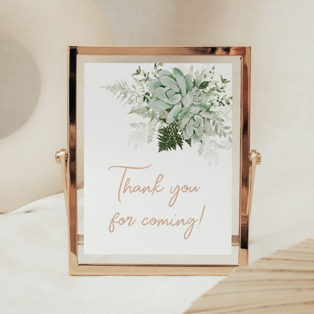 Poster Bebê em Sangue Obrigado por vir (Succulents Gender Neutral Baby Shower Thank you for Coming Sign)