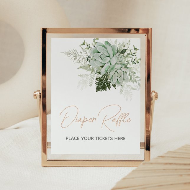 Poster Bebê em Sangue Suculta Fralda Raffle (Succulents Gender Neutral Baby Shower Diaper Raffle Sign)