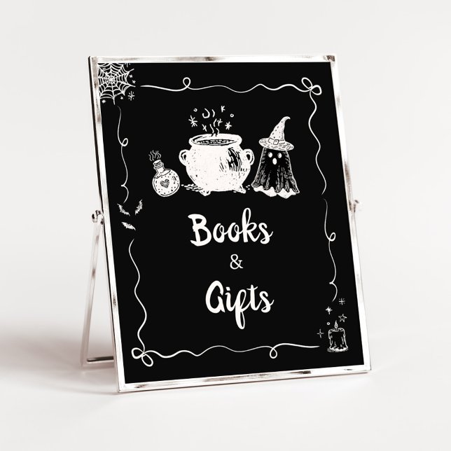 Poster Bebê está Brewando Sinal de Livros e Presentes de  (Hand Drawn A Baby is Brewing Baby Shower Books and Gifts Sign)