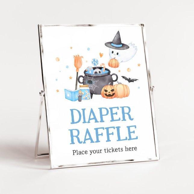 Poster Bebê está criando Fralda de Halloween Azul Raffle (Baby is Brewing Baby Shower Diaper Raffle Sign)