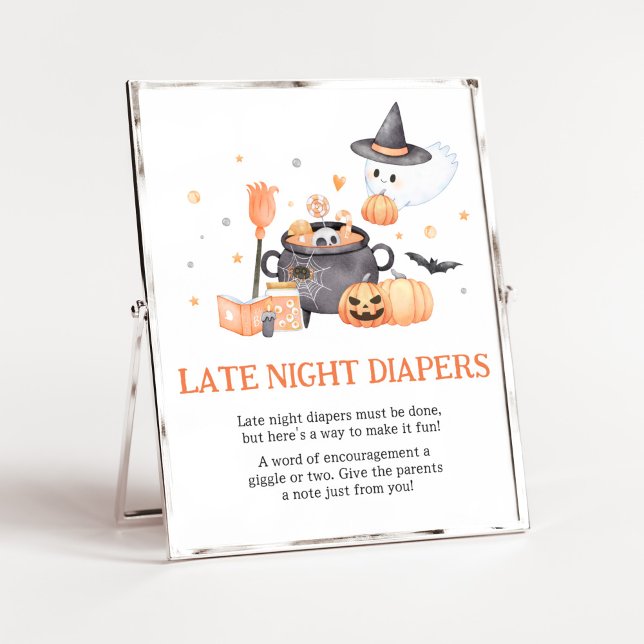 Poster Bebê está criando Fraldas Noturnas Laranja Tarde (Baby is Brewing Baby Shower Late Night Diapers Sign)
