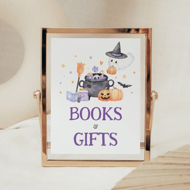 Poster Bebê está criando livros e presentes roxos (Baby is Brewing Baby Shower Books and Gifts Sign)