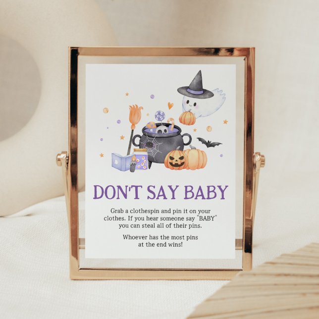 Poster Bebê está criando roxo Não diga amor (Baby is Brewing Baby Shower Don't Say Baby Sign)