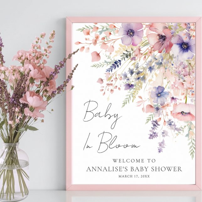 Poster Bebê Flor Silvestre em Flor Chá de Bebê Bem-vindo (Wildflower Baby In Bloom Baby Shower Welcome Poster)