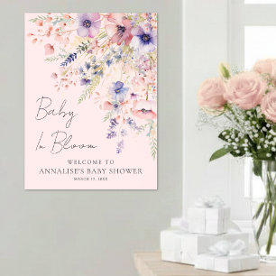 Poster Bebê Flor Silvestre em Flor Rosa Bem-Vindo ao Chá