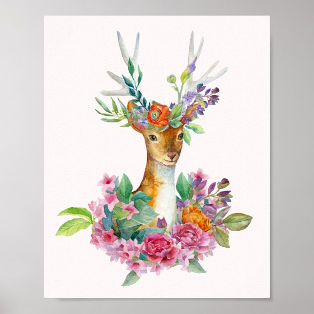 Poster Bebê Floral Pintado com Aquarela Nurserria Bebê (Frente)