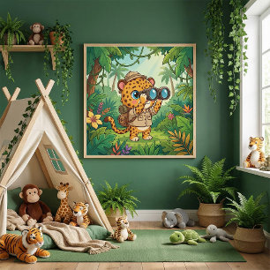 Póster Bebê Fofa Leopardo Safari Animal Crianças