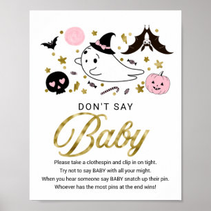 Poster Bebê fofo de Halloween não diga sinal de bebê