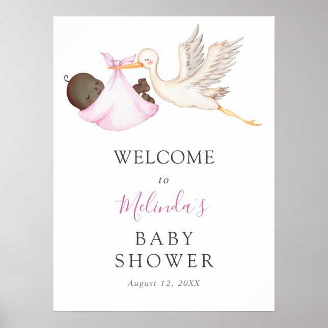 Poster Bebê Garota Rosa Chá de fraldas de Boas-vindas (Frente)