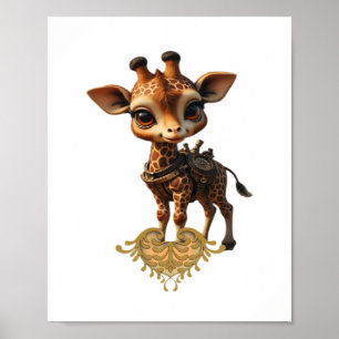 Poster Bebê girafa em estilo cartoon steampunk T clássico