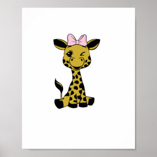 Poster Bebê girafa fofa com laço rosa  