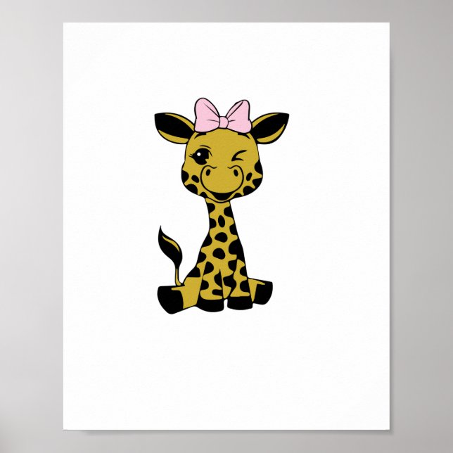 Poster Bebê girafa fofa com laço rosa   (Frente)