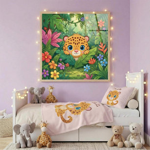 Póster Bebê Lindo Leopardo Animal de Safari Crianças