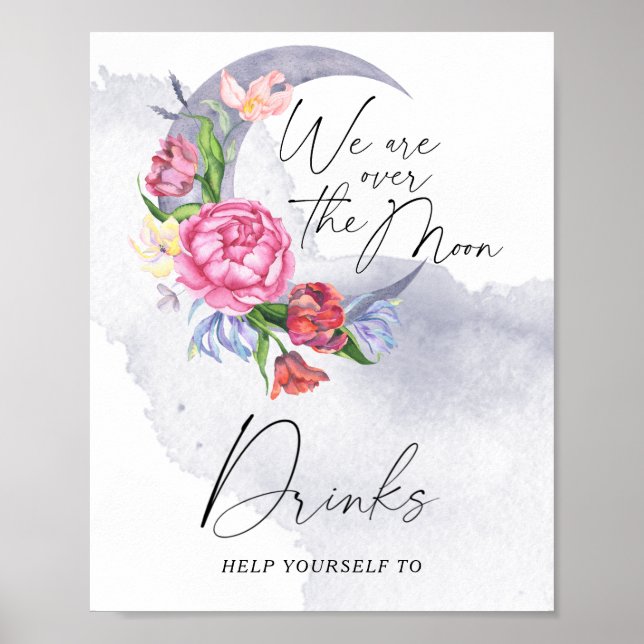 Poster Bebê Lua Drinks para Chá de Bebê Flores (Frente)