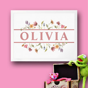 Poster Bebê Menina Pink Wildflower Name