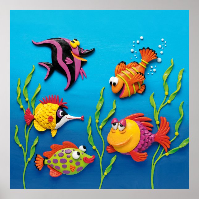 Poster Bebê Menino Chuveiro Berçário Debaixo do Mar (Frente)
