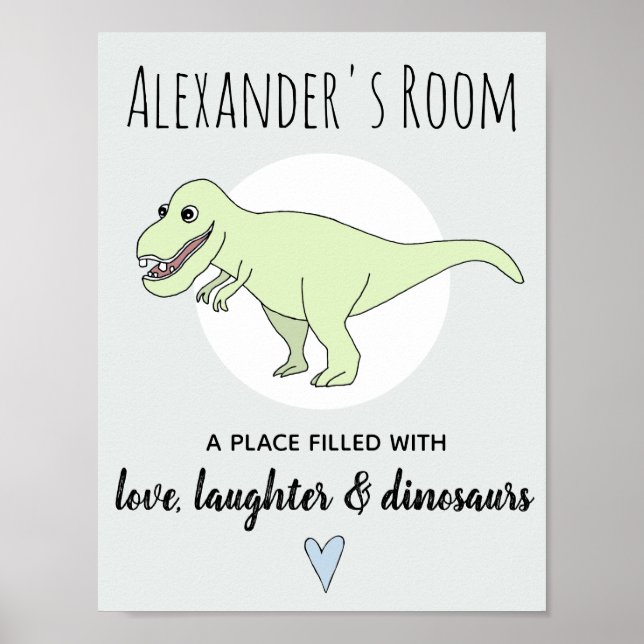 Poster Bebê Menino Doodle Dinossauro T-Rex com Nome Berçá (Frente)