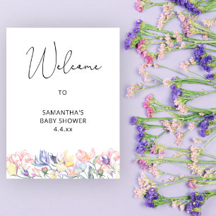 Poster Bebê na flor Bem-vindo ao chá de fraldas