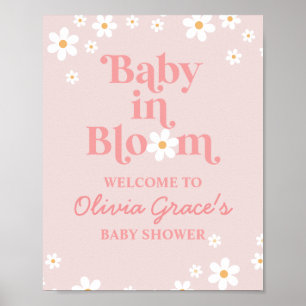Poster Bebê no Bloom Pink Daisy Chá Bem-vindo