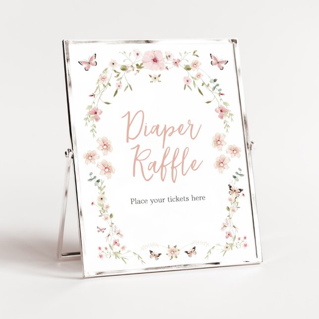 Poster Bebê no Bloombrinho Fralda da Borboleta Raffle (Spring Butterflies Baby Shower Diaper Raffle Sign)