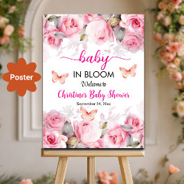 Poster Bebê no Bloush Blush Rosa Chá de fraldas Bem-vindo