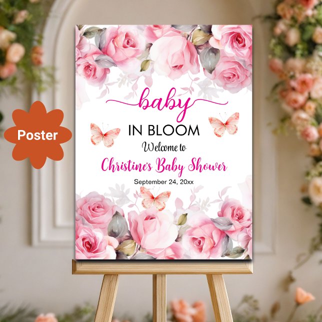 Poster Bebê no Bloush Blush Rosa Chá de fraldas Bem-vindo (Criador carregado)