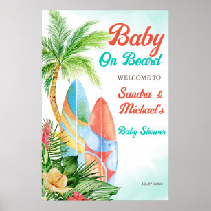 Poster Bebê no chá de fraldas de surfe tropical conselho 