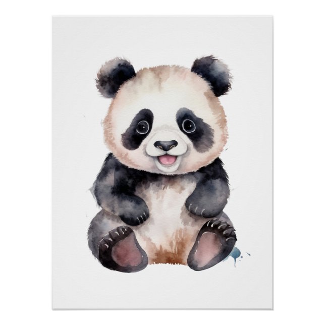 Póster Bebê panda fofo aquarela (Frente)